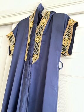 Navy Blue Kaftan with Gold Trim